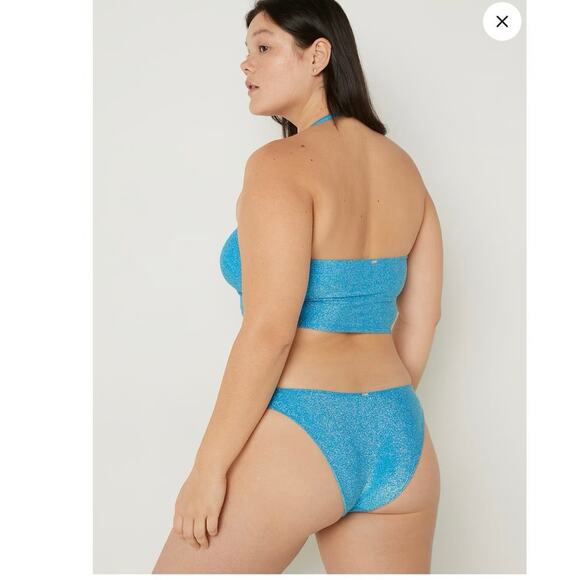 PINK 3 Piece Swim Size L Large Blue Shimmer NWOT Summer Swim Bathing Suit - Picture 2 of 10